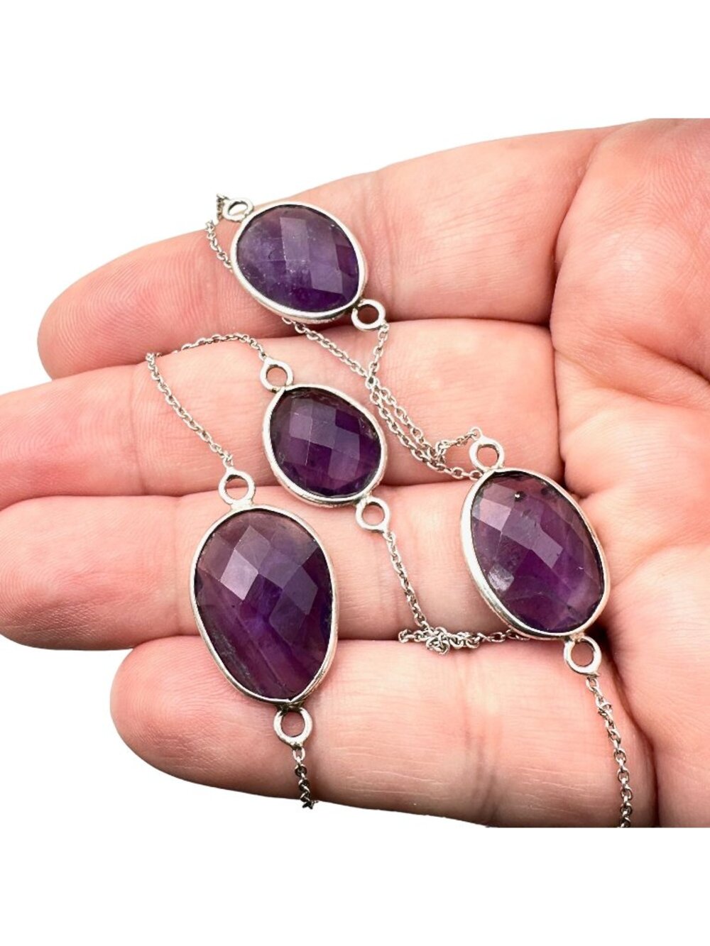 Sterling Silver Amethyst Necklace Purple 28 Inch